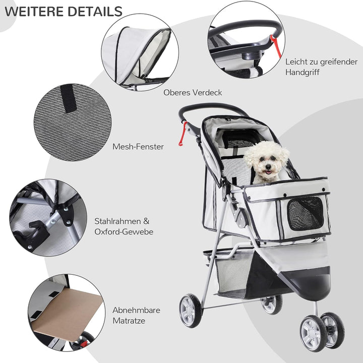PawHut Hundewagen Hundebuggy Buggy Hunde Katzen Pet Stroller Hunde Buggy Grau grau 75L x 45B x 97H c