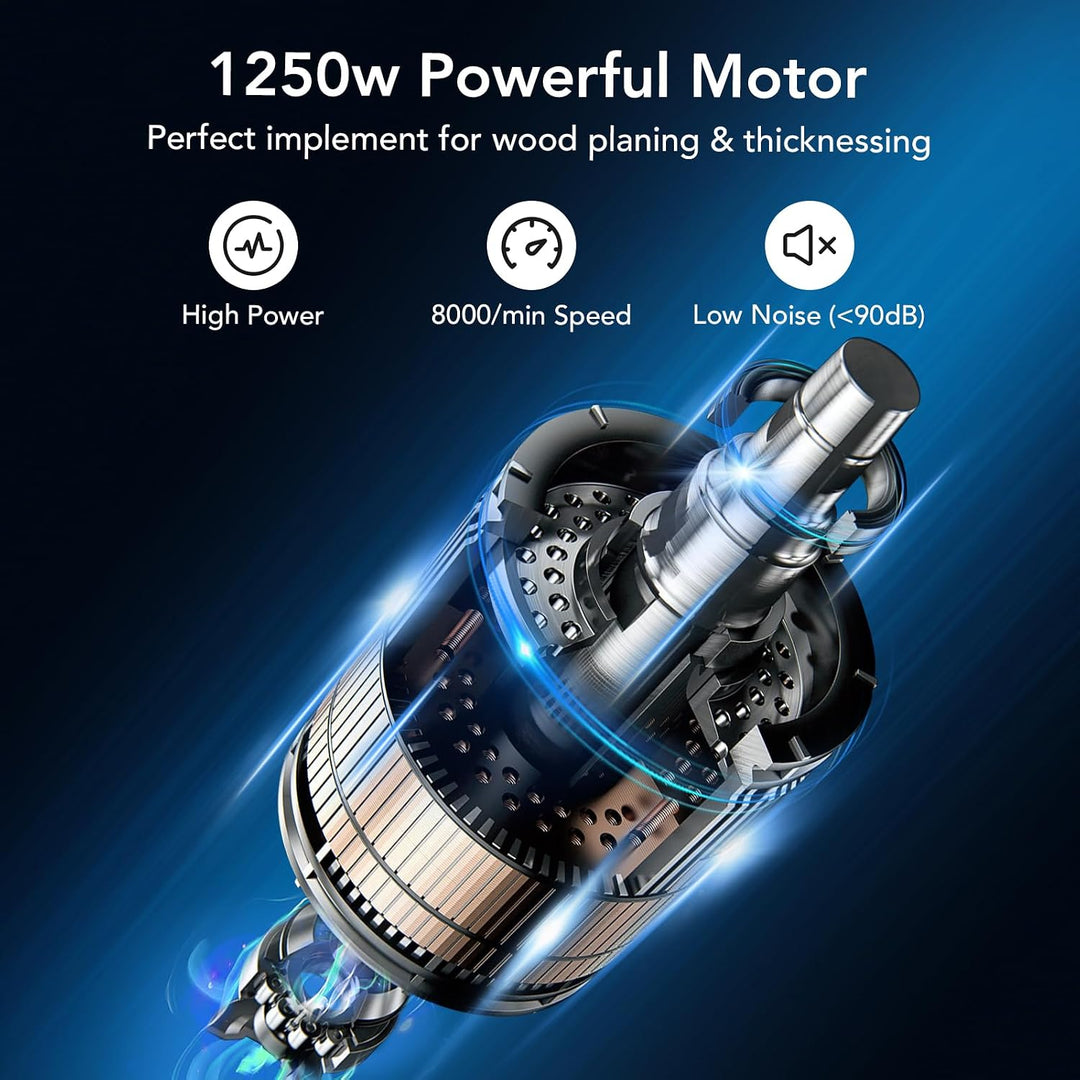 Garvee Elektrischer Dickenhobel 1250 W, Tischhobel Für Hart- & Weichholz | 8000 U/min Leistung, 20 c