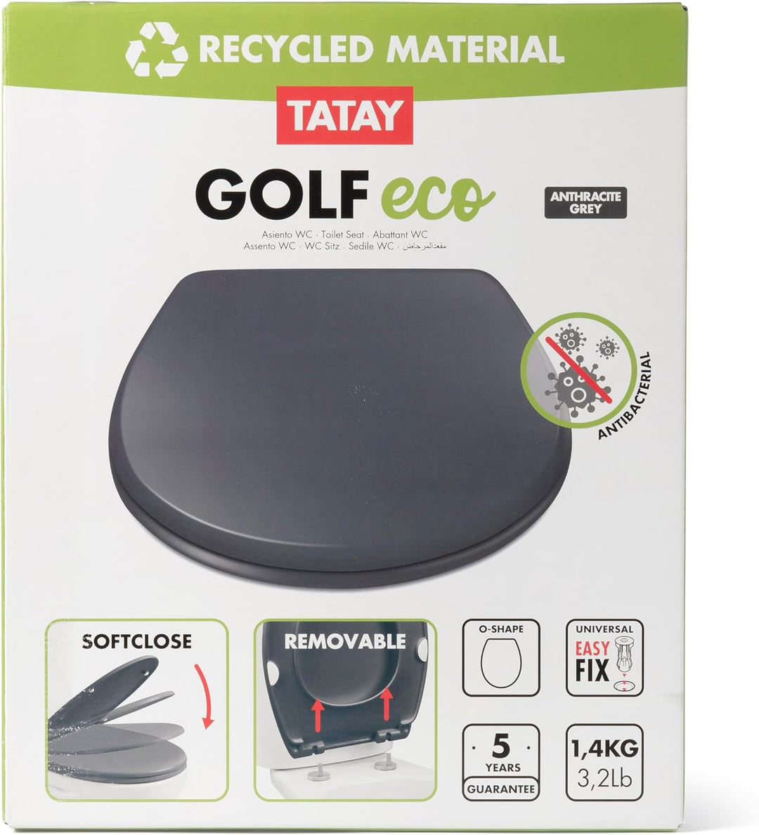TATAY WC-Sitz Golf Antibakterielle Oberfläche ovale Toiletten | WC-Sitz Badezimmer | 37x44,5 cm | An