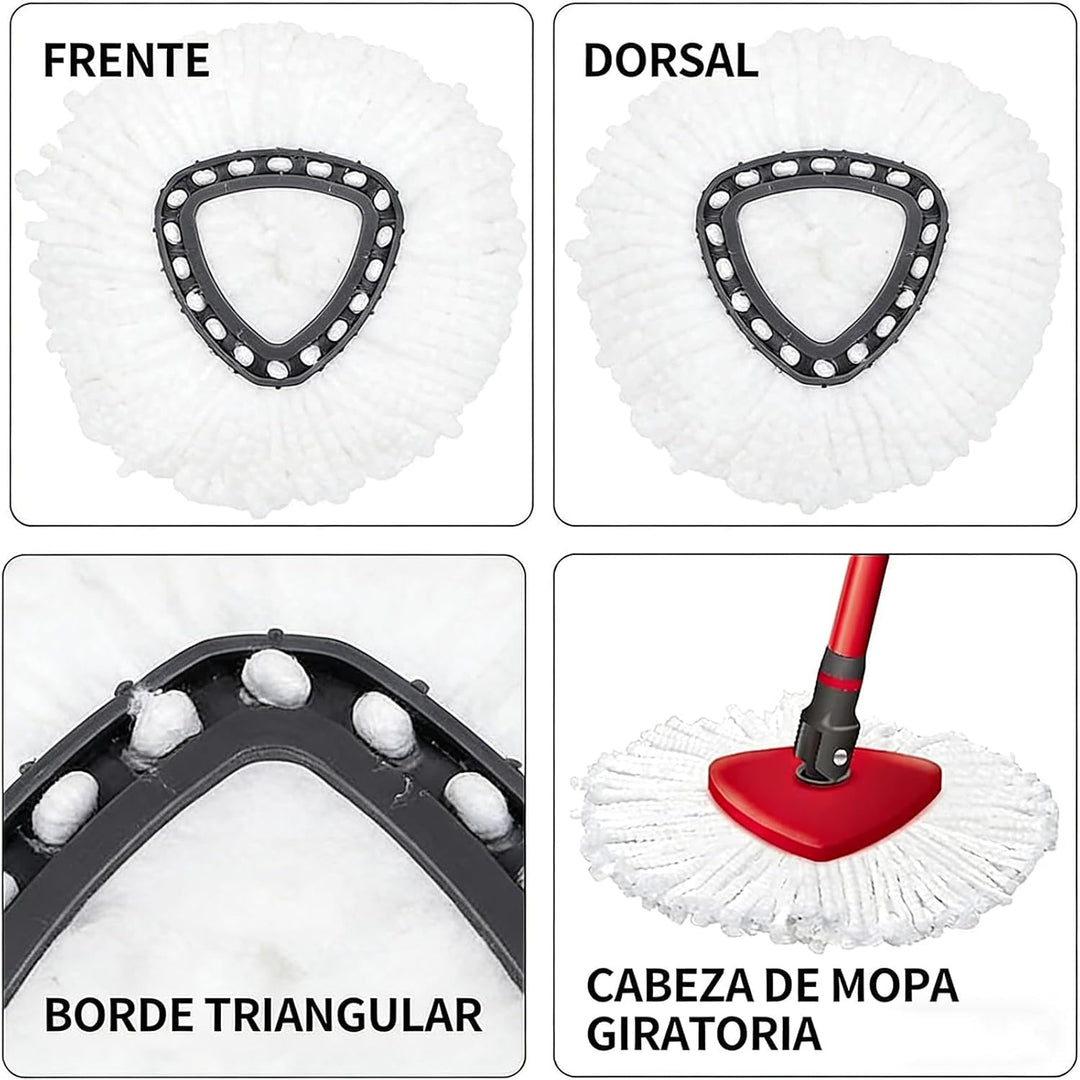 4er Pack Mikrofaser Ersatzköpfe für Vileda Turbo & EasyWring inkl. 1 Dreieckskopf-Basis – Waschbare