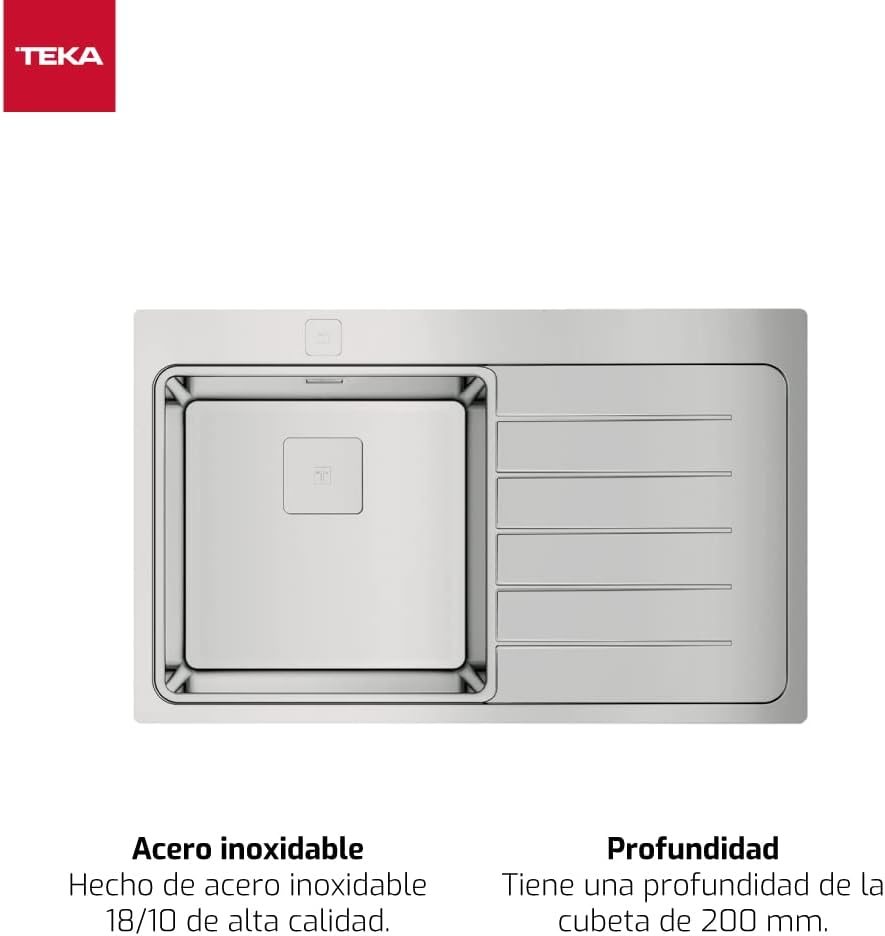 Teka Zenit RS15 1C 1E R Spüle 50 cm, Einbauspüle rechts, SilentSmart, automatischer Ablauf, quadrati