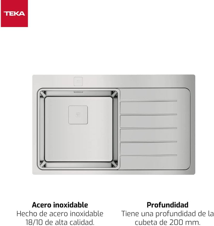 Teka Zenit RS15 1C 1E R Spüle 50 cm, Einbauspüle rechts, SilentSmart, automatischer Ablauf, quadrati