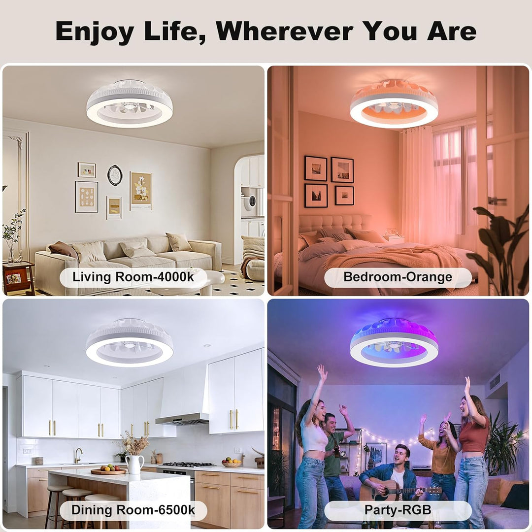 Ateroll Deckenventilator mit Beleuchtung, Ø48CM RGB Deckenventilator mit Licht und Fernbedienung, 6
