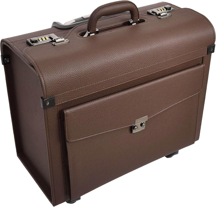 House of Leather Commander Pilot Case, Pilotenkoffer, Gepäck - Handgepäck, Braun, 4-Räder, Kunstlede