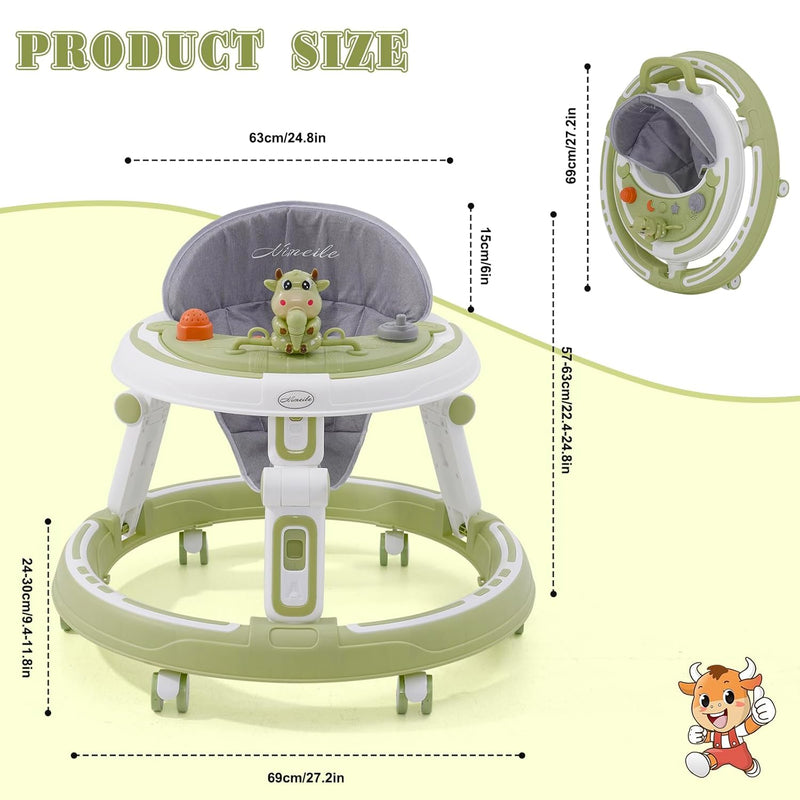 3 in1Lauflernhilfe,Babywalker Höhenverstellbar & Klappbar,Anti-Rollove Lauflernwagen mit 7-Fach Höhe