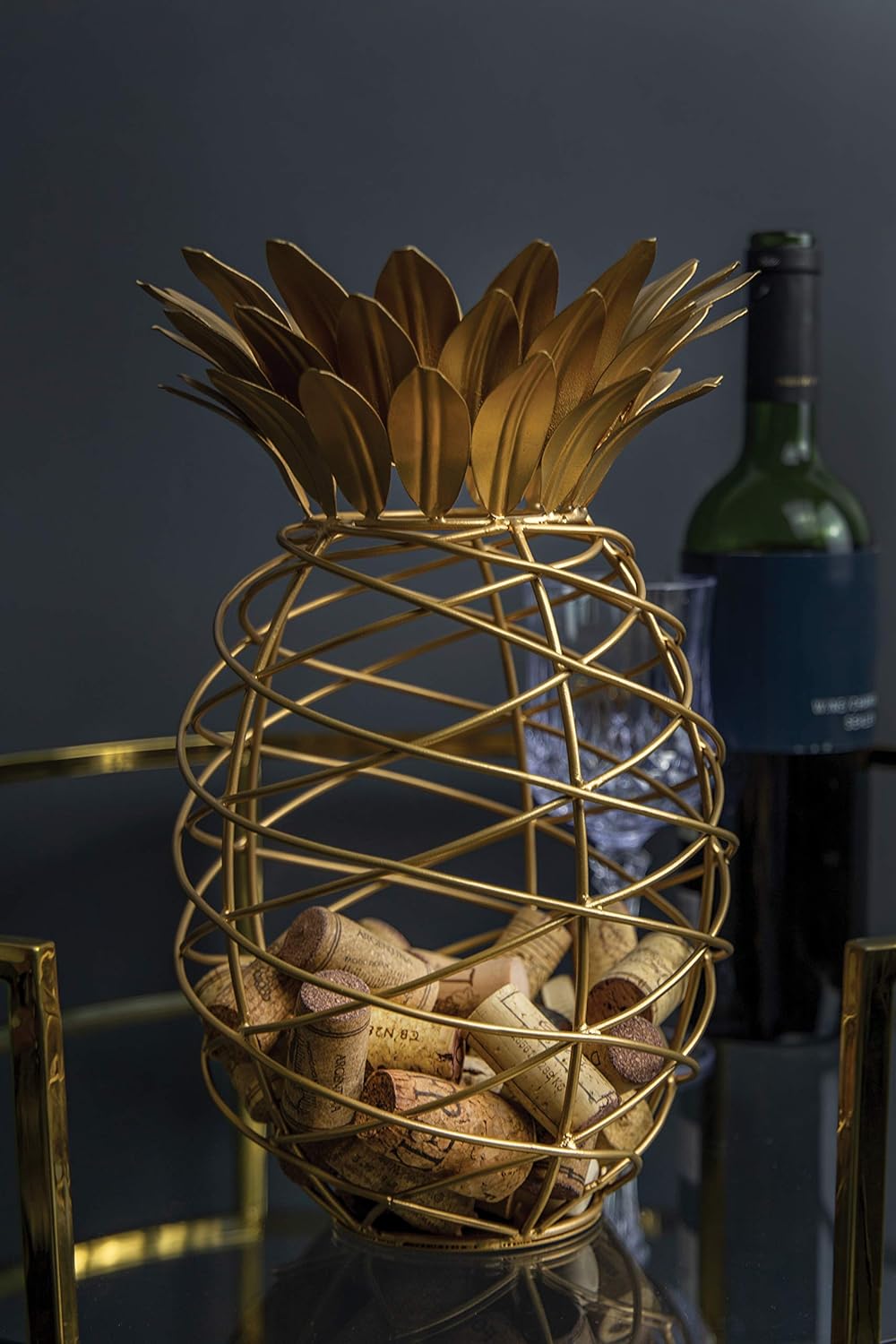 BARCRAFT Weinkork-Sammler, Ananas-Form, Metall, Goldfarben, 20 x 28cm