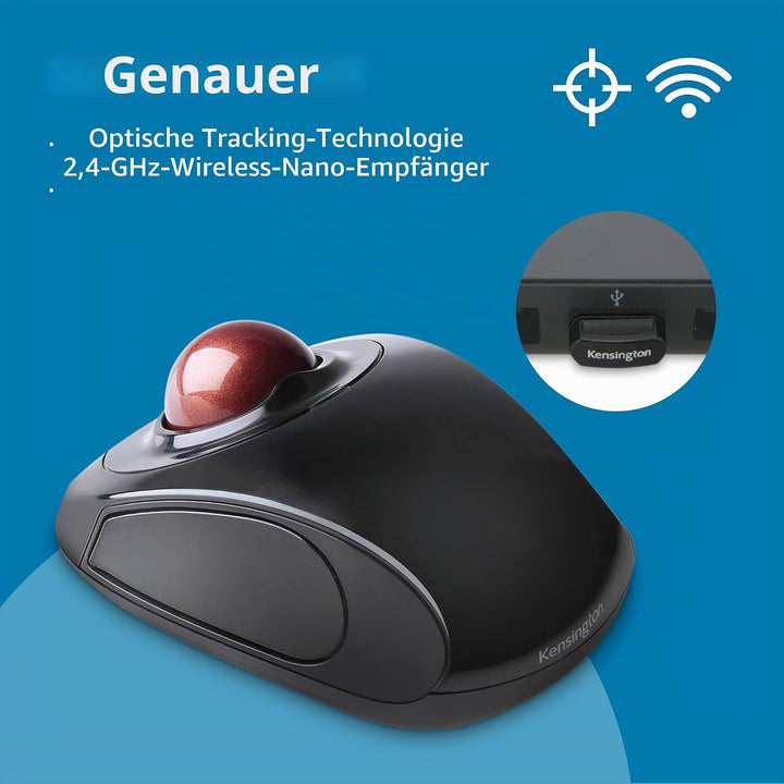 Kensington Orbit TrackBall, Kabellose ergonomische TrackBall-Maus, 32 mm Kugel, Kompatibel mit Windo