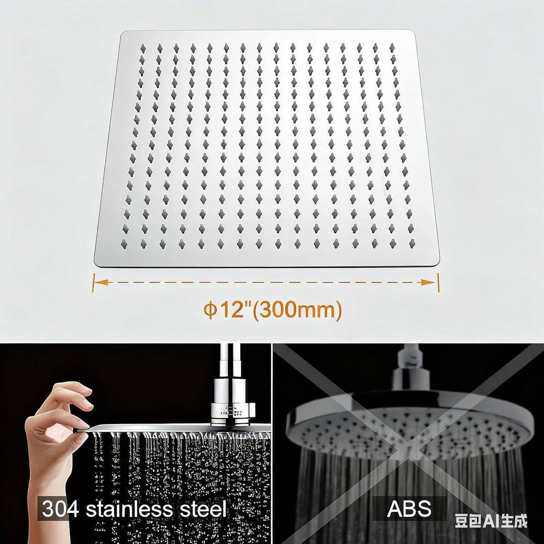 10 Zoll(25x25cm) Regendusche Duschkopf Edelstahl AISI304 Regenbrause Anti-Kalk-Düsen Duschkopf Regen