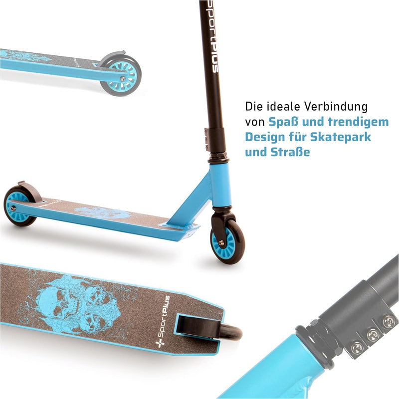 SportPlus Stuntscooter, Freestyle Scooter, ABEC 9 Kugellager,3-Fach verschraubte Lenkerklemme, 100mm