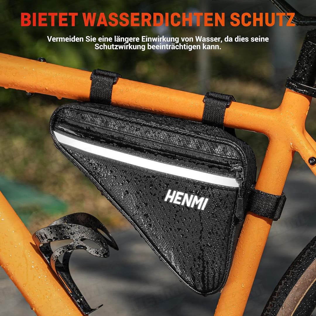 HENMI Fahrradtasche Rahmen, Dreieckstasche Fahrrad Wasserdicht Reflektierend, Rahmentasche für Handy