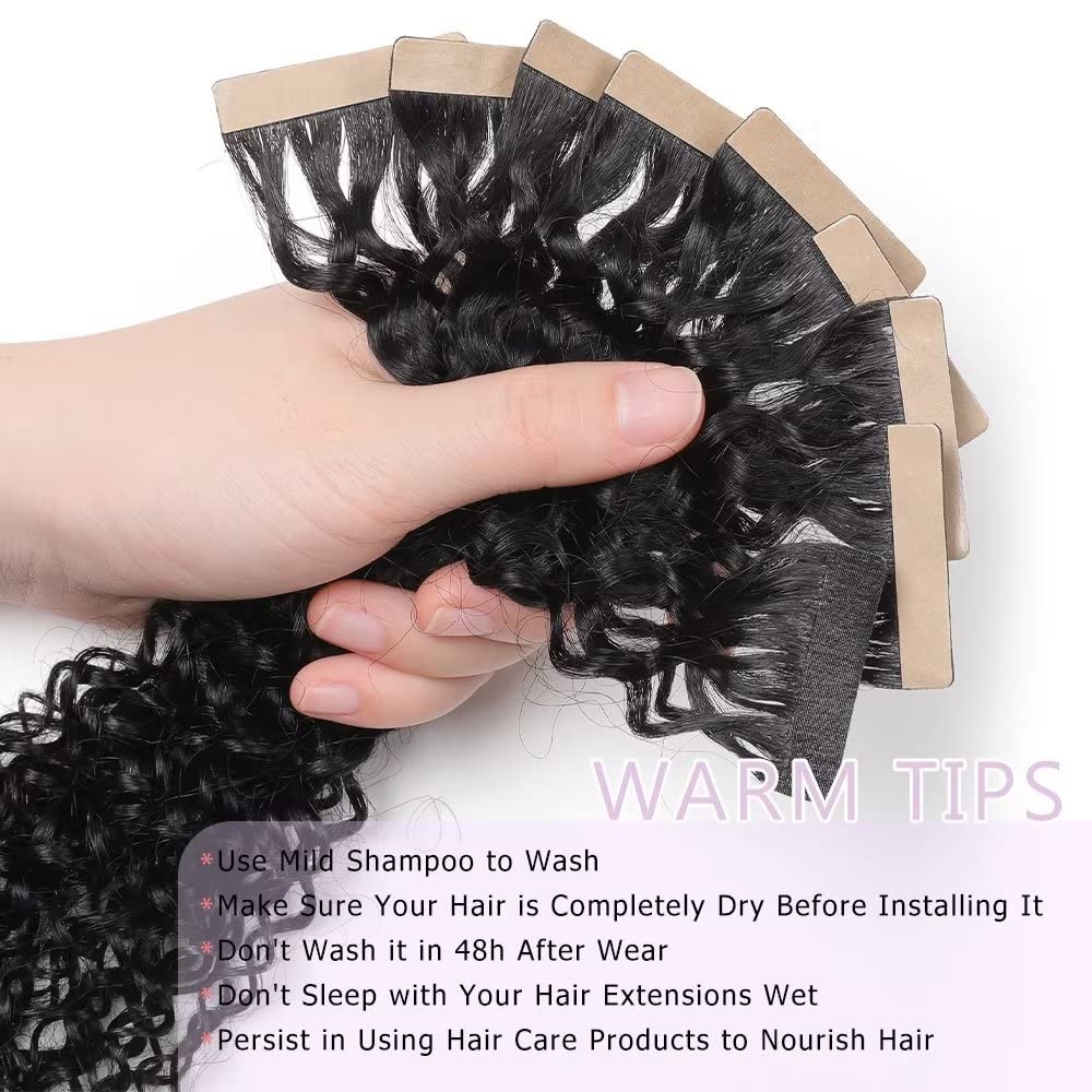 YDDM 22 Zoll Tape Extensions Echthaar 40 Stück 100g Schwarz Kinky Curly Tape In HaarverläNgerung Ech