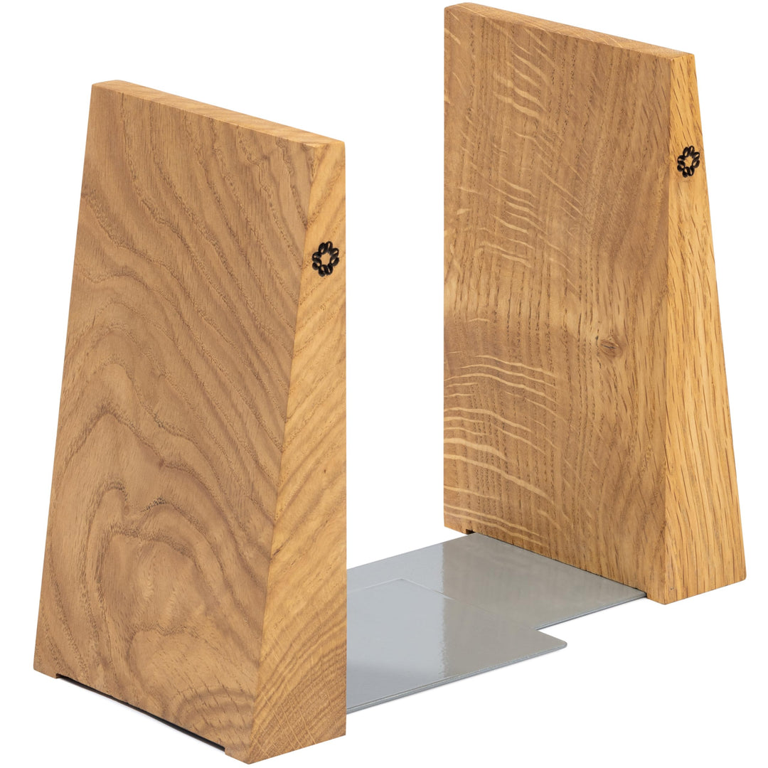 TILISMA Handgefertigte Kastanie Buchstützen für Regale-Bucherstützen aus Holz mit Metallbasis-Buchha