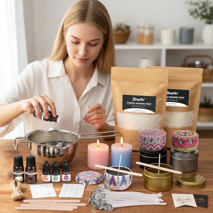 Sojawachs kerzen Selber Machen Set, DIY-Kerzenherstellungszubehör mit Docht, Aufklebern, Kerzenglas,