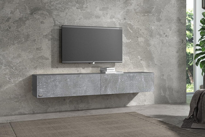 Wuun® TV Lowboard TV Board hängend I 100cm-280cm I Hängeschrank Wohnwand/Somero I Schwarz-Matt/Beton