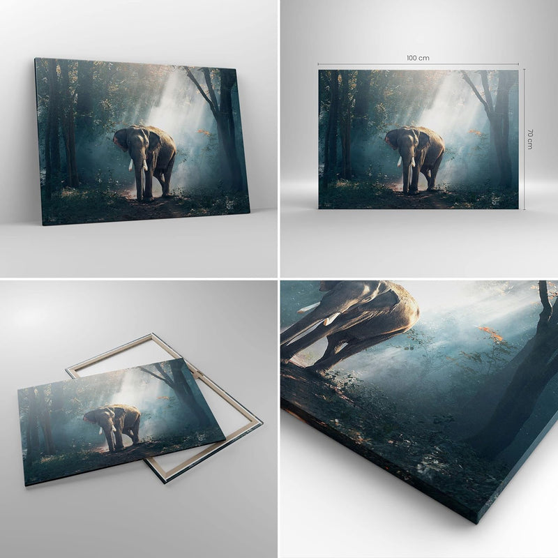 Bilder auf Leinwand 100x70cm Leinwandbild mit Rahmen elefant natur Gross Wanddeko Bild Schlafzimmer