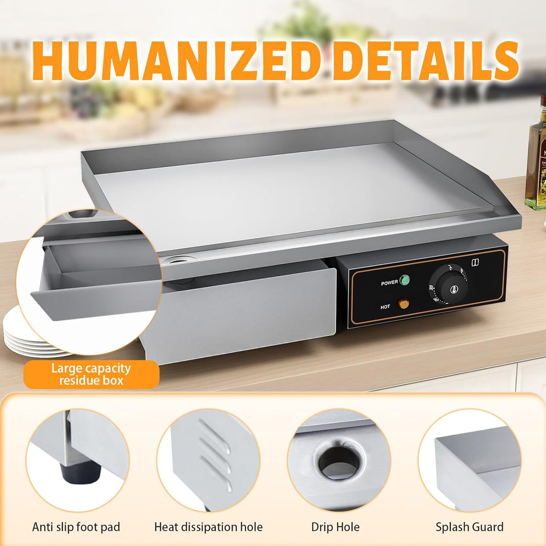 Grillplatte Elektrisch glatt Bratplatte, Elektrogrill mit 55 x 34 cm Grillfläche aus Gusseisen,Profi