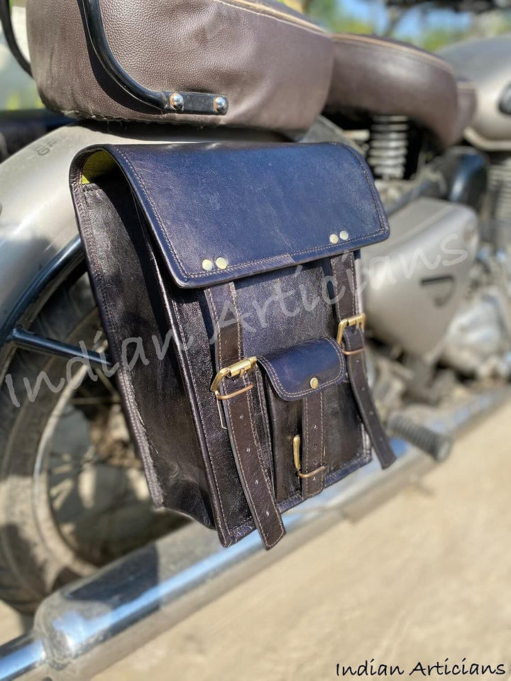 american blue Motorrad-Ledertasche in schwarzer Farbe, handgefertigte Leder-Fahrradtasche, Packtasch