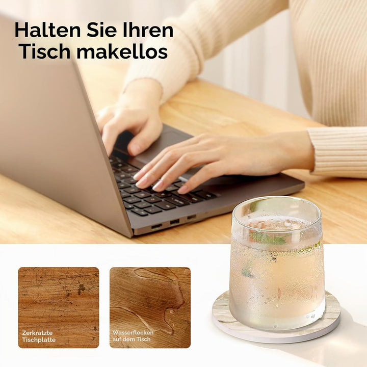 LIFVER Untersetzer Gläser, 6er Glasuntersetzer Set im Marmor-Stil, Saugfähige Untersetzer mit Korkbo