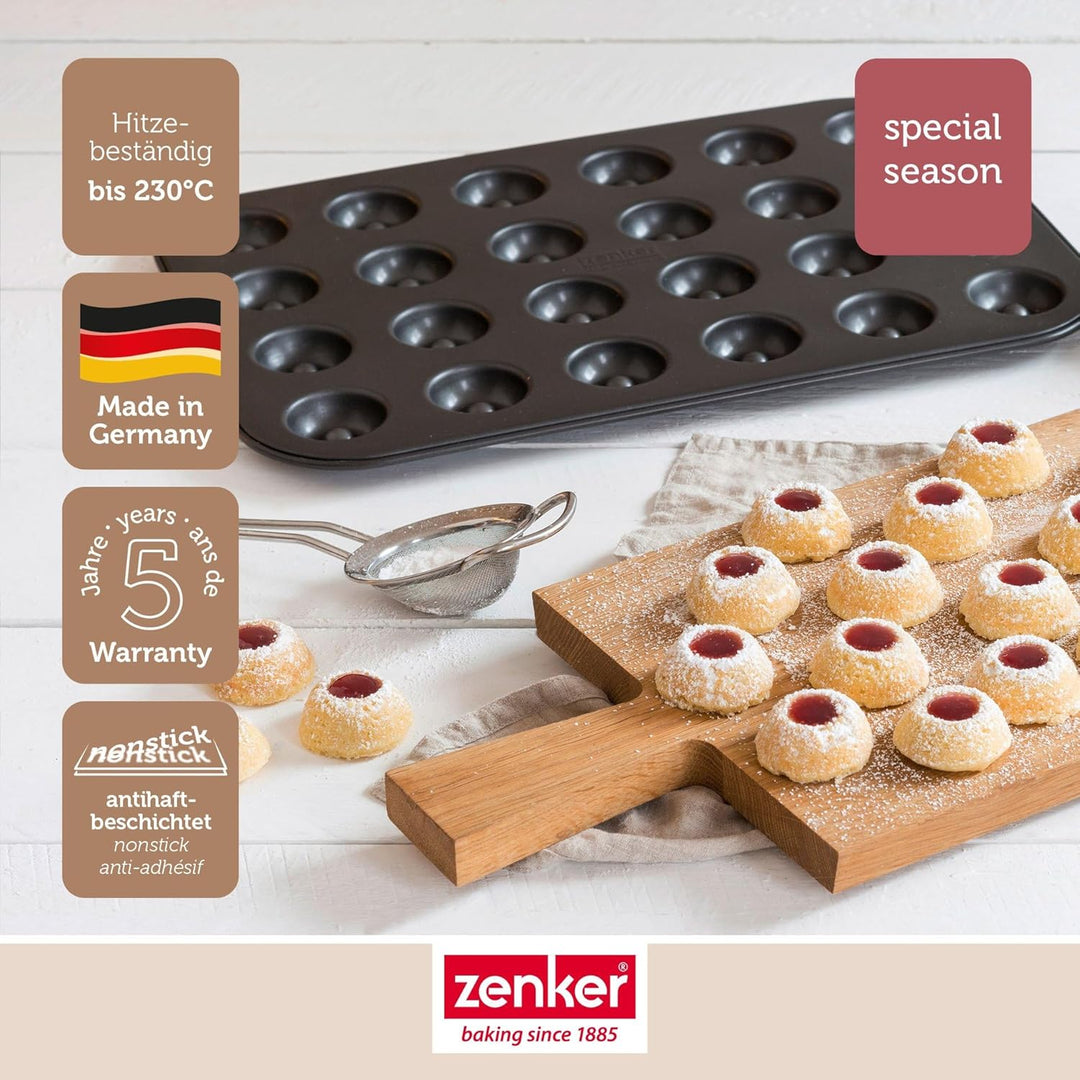 Zenker Backform für 24 Husarenkrapfen & Engelsaugen, beschichtetes Backblech (38 x 27 cm), für lecke