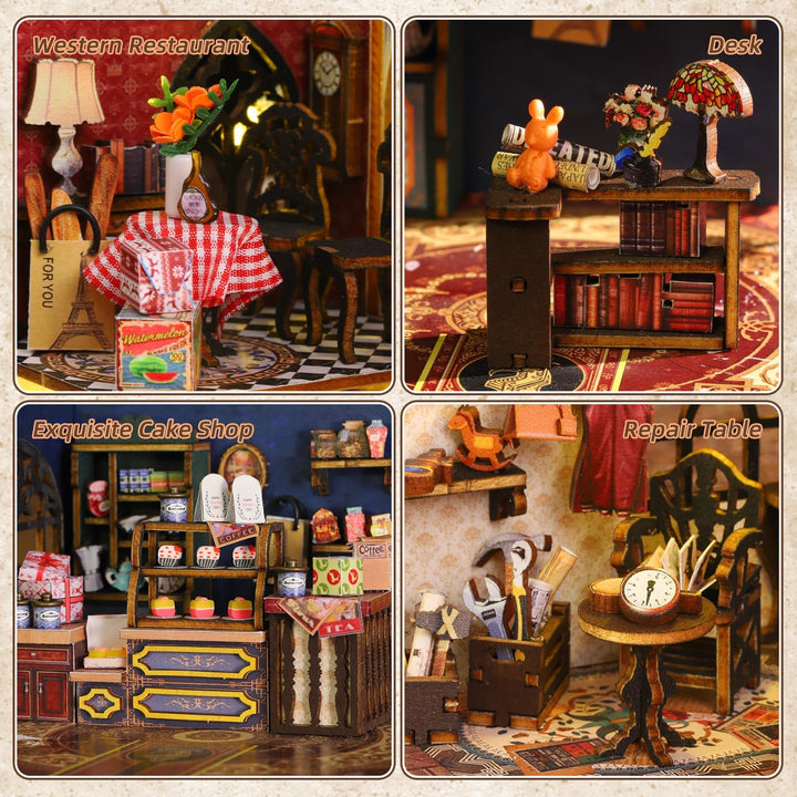 Mostop DIY Miniatur-Puppenhaus-Bausatz, Holz-Puppenhaus-Bausatz, Miniaturhaus-Bausatz mit LED-Beleuc