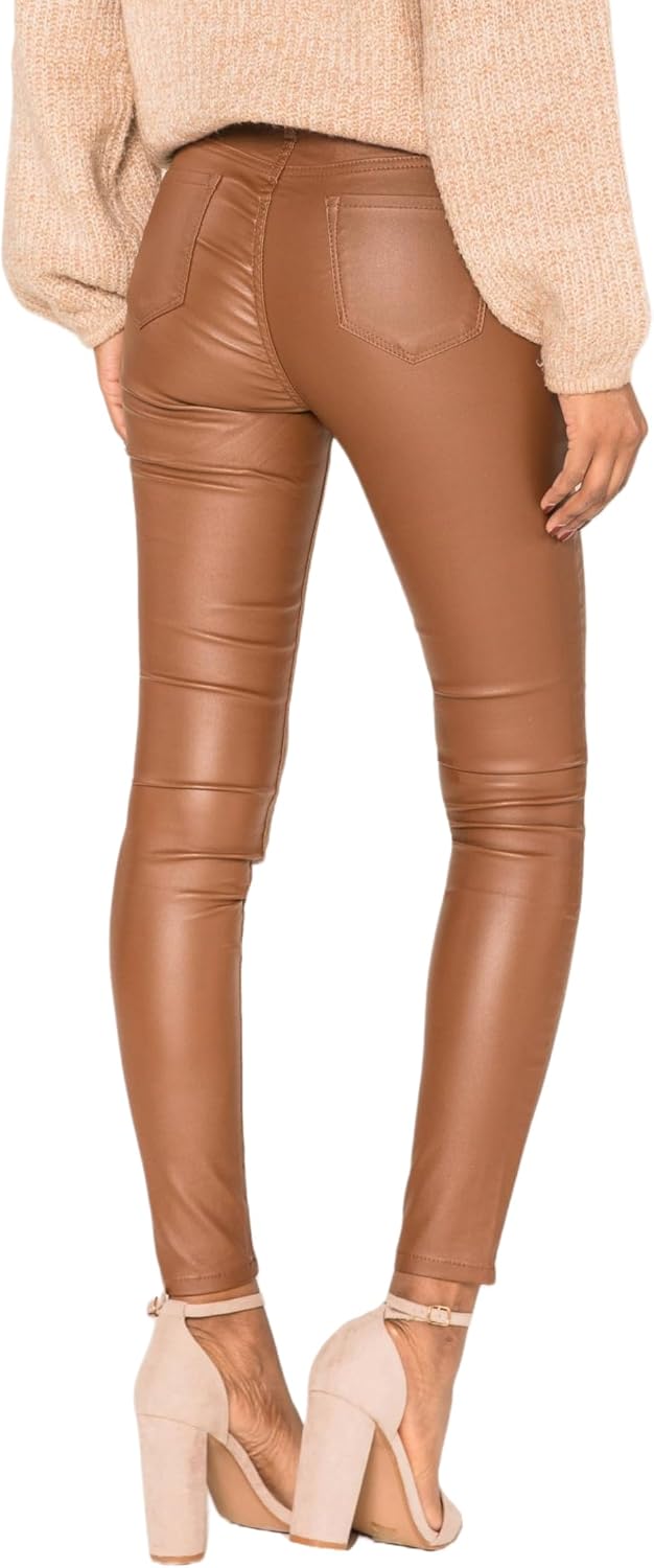 Nina Carter S513 Damen Skinny Fit Wetlook Jeans HIGH Waist Lederlook Stretchjeans Jeanshosen Hose Kn