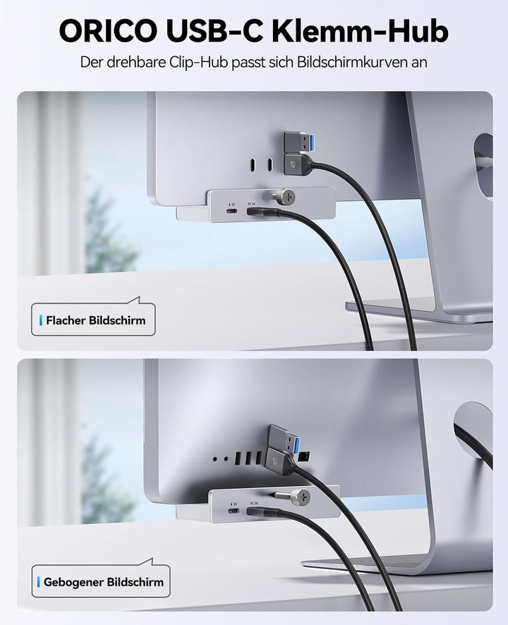 ORICO USB Hub 3.2, Aluminum USB-Hub und 5V Stromversorgung, 10Gbit/s 3 Port s USB Verteiler, SD/TF K