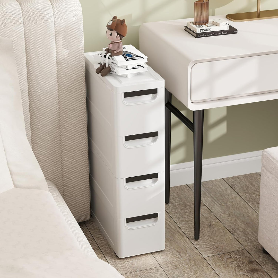 Schmaler Badezimmerschrank auf Rollen, Schmaler Badezimmerschrank mit 3/4/5 Schubladen, Mobiler Schu