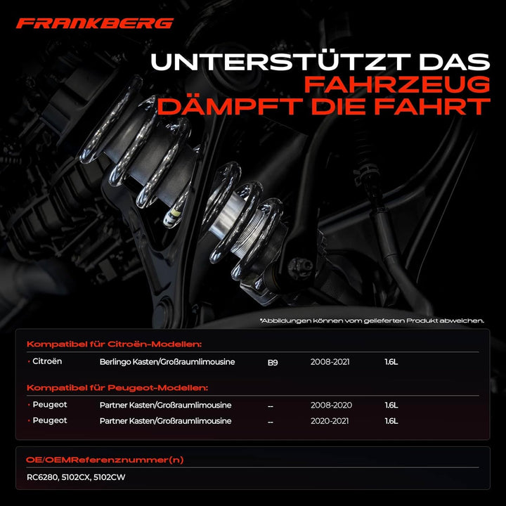 Frankberg 2x Federn Fahrwerksfeder Hinterachse Kompatibel mit Berlingo B9 1.6L Kasten/MPV 2008-2021