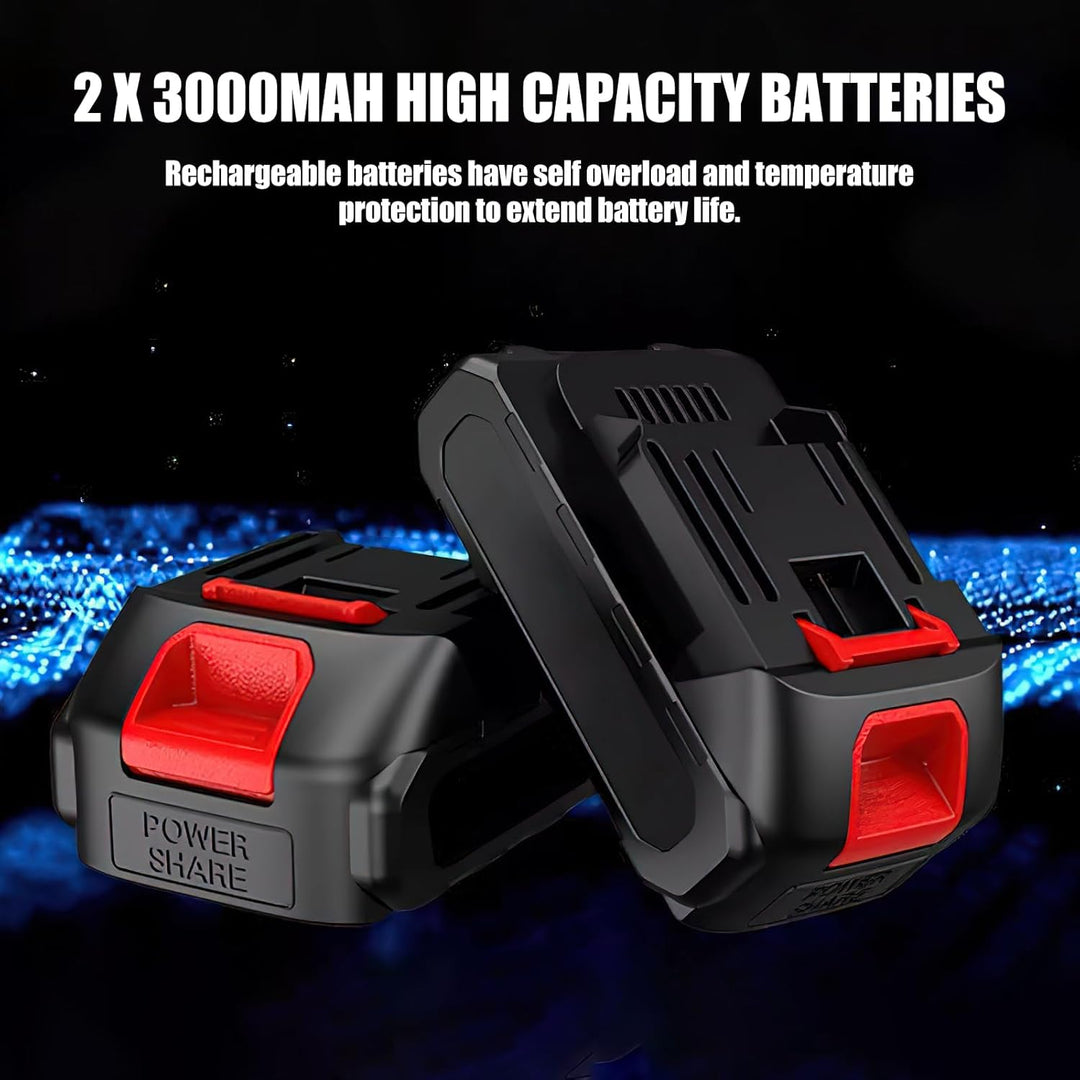 2-in-1 Akku-Hochentaster & 8 Zoll Mini-Kettensäge mit 2 x 6000mAh Akku und Ladegerät, Bürstenloser M