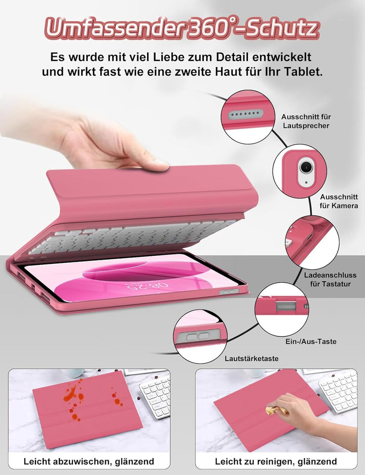 Tastatur Hülle für iPad 10 gen/A16 11 Gen - Soft TPU Rückseite Gehäuse Schutzhülle mit Pencil Halter