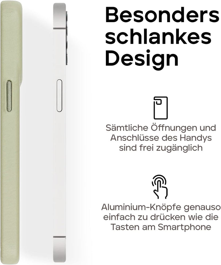 WIIUKA Hülle für iPhone 14 Pro Max, Leder aus Deutschland, Lederhülle extra Dünn, Premium Handyhülle