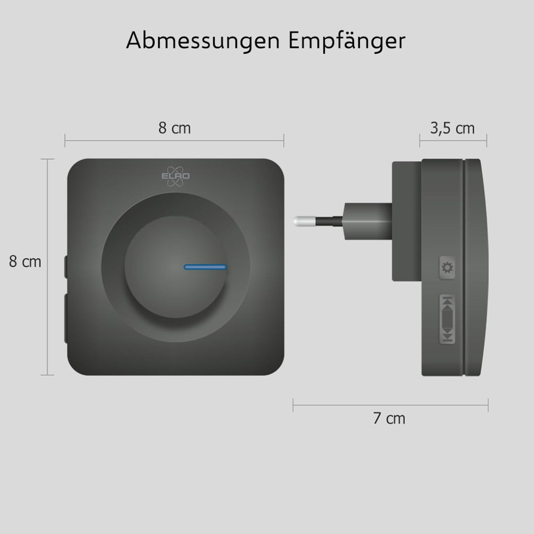 ELRO DB3000 Funk Türklingel Set 2X Plug-in Empfänger für Steckdose - Wasserdicht, 300m Reichweite, 6