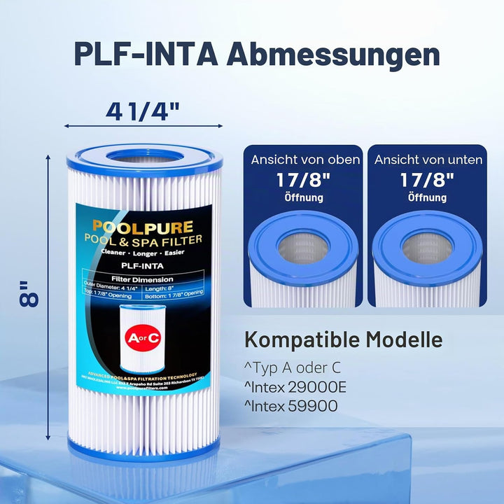 POOLPURE 12 Stück filter für Typ A oder C, kompatibel mit Intex 29000E/59900E, Easy Set Poolfilter,