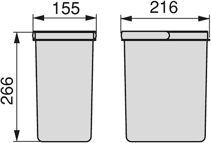 Emuca - Abfallsammler, Müllbehälter für zuschneidbaren Basis, Kit aus 2 Eimern mit höhe 266mm und Fa