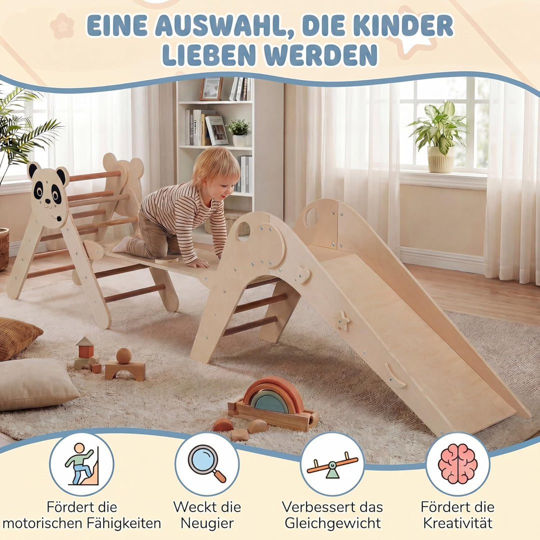 RELAX4LIFE 3er Set Montessori Kletterdreieck, Indoor Klettergerüst mit Rutsche, Rampe & Kletterleite