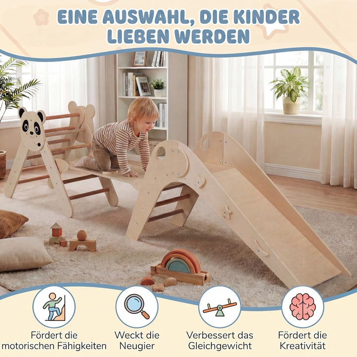 RELAX4LIFE 3er Set Montessori Kletterdreieck, Indoor Klettergerüst mit Rutsche, Rampe & Kletterleite