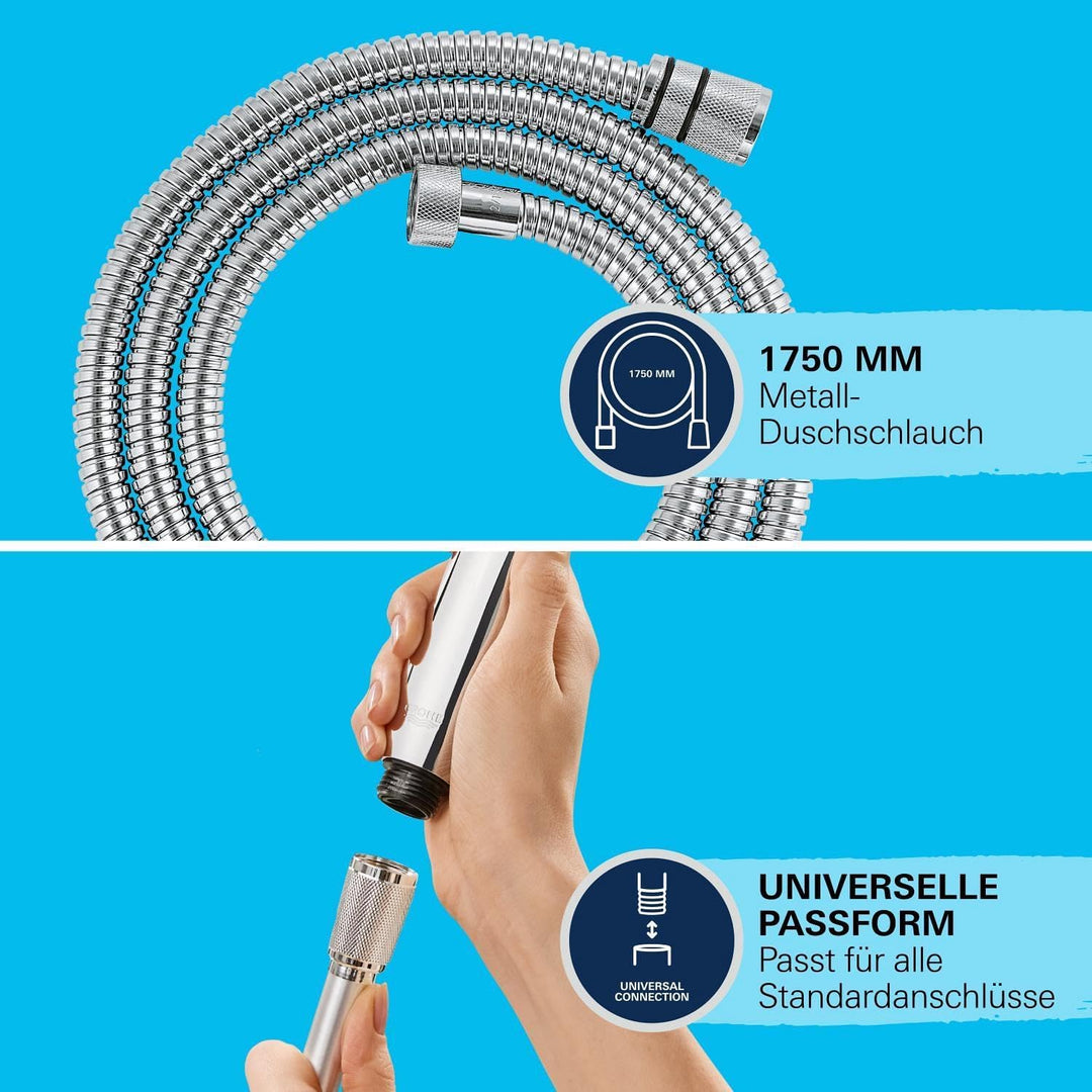 GROHE Vitalioflex - Metallbrauseschlauch (1750 mm, verstärkte Ausführung, knickfest, hitzebeständig)