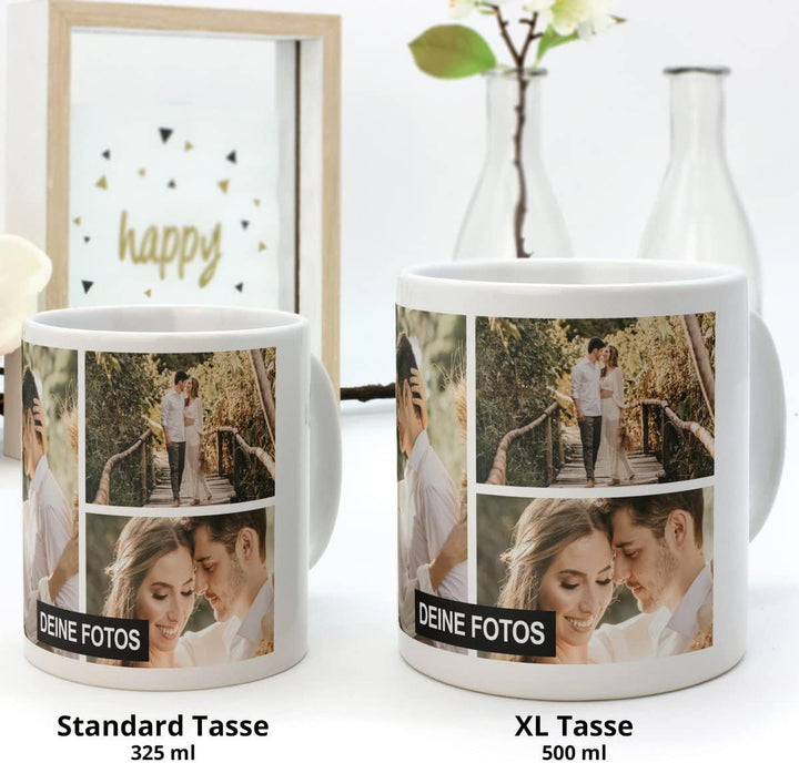 XL Tasse 'Collage' - Personalisierte Fototasse mit eigenem Foto und Text - Grosse Tasse selbst gesta