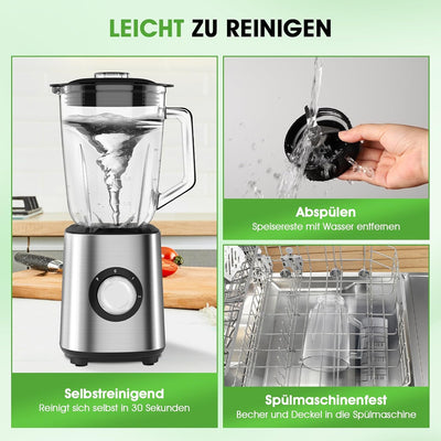 Standmixer, Smoothie Maker, 700W Blender, Mixer Smoothie Maker Combo 1,5L Glasbehälter mit 570ml Rei