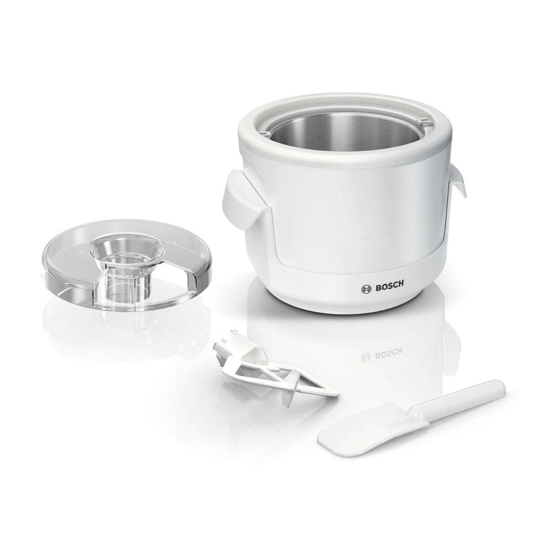 Bosch Eisbereiter MUZS2EB, 550ml, selbstgemachtes Eis, Sorbet und Frozen Yoghurt, weiss, Spritzschut