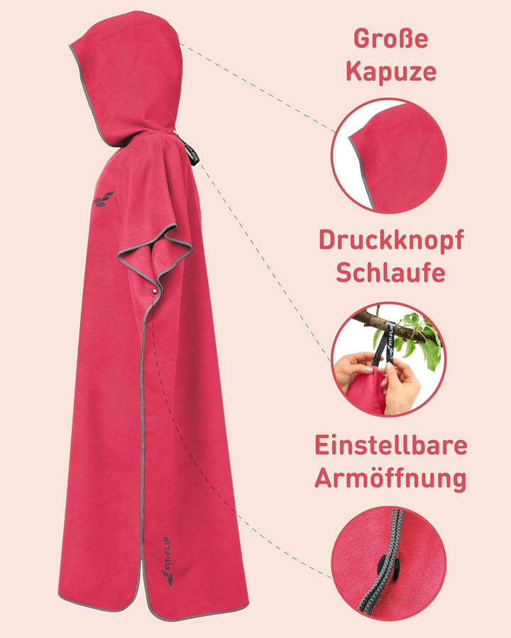 Fit-Flip Badeponcho aus Mikrofaser für Damen und Herren - schnelltrocknend, kompakt und Ultraleicht
