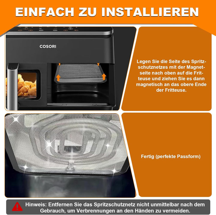 Edelstahl Spritzschutz Heissluftfritteuse Zubehör Kompatibel mit Cosori Airfryer 8,5L/ Dual Blaze Tw