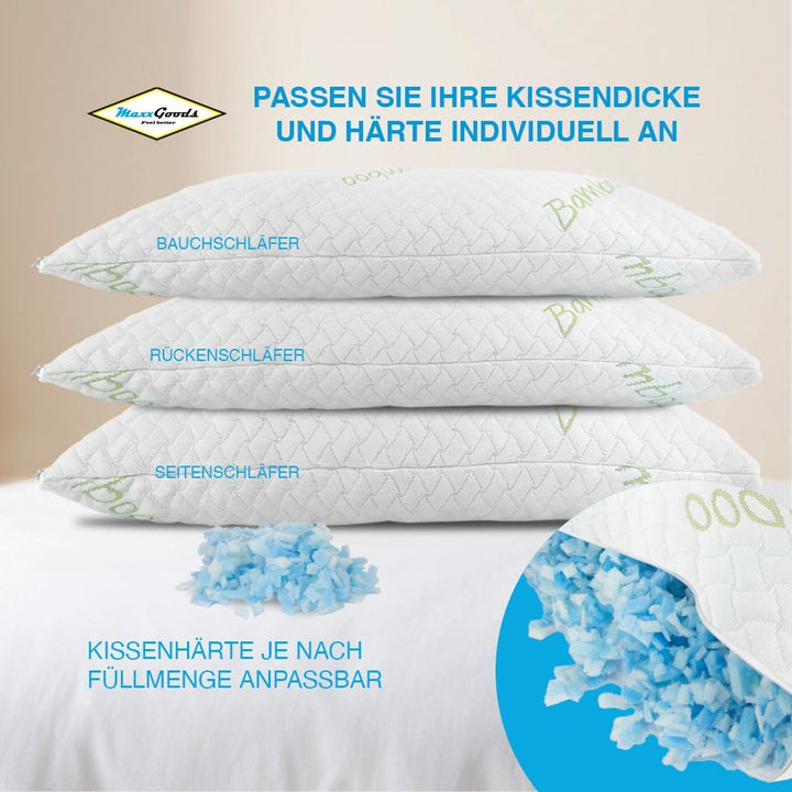 MaxxGoods kühlendes Nackenstützkissen aus Gelschaum Sticks 1Kg & Bambus Kissenbezug - Sommerkissen m