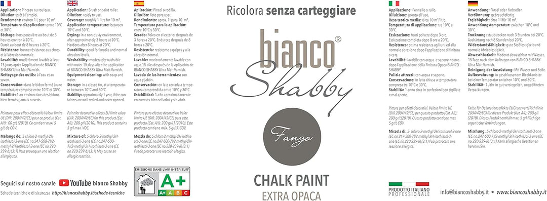bianco Shabby® Fango Kreidefarbe Wasserbasis für Alle Oberflächen einfach zu verarbeiten ohne schlec