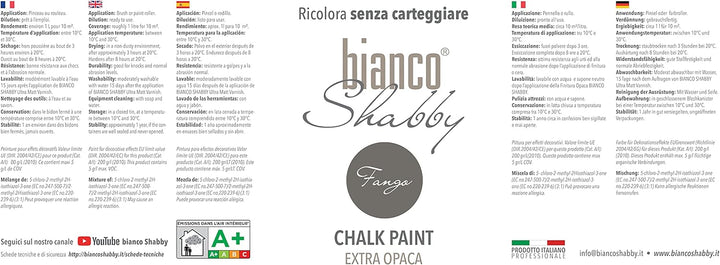 bianco Shabby® Fango Kreidefarbe Wasserbasis für Alle Oberflächen einfach zu verarbeiten ohne schlec