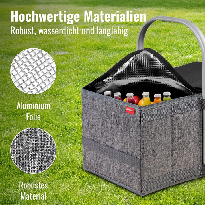 achilles Handle-Box cool, Einkaufskorb mit Kühleinsatz, Faltkorb mit Aluminium Griff, Kühlkorb, 40 c