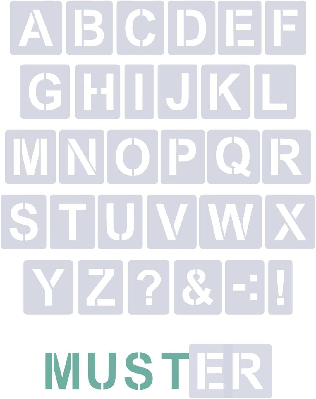Schablonen Buchstaben gross 10cm hoch • 1 Satz Alphabet A-Z - 26 + 4 Sonderzeichen • Set Nr.04 Buchs
