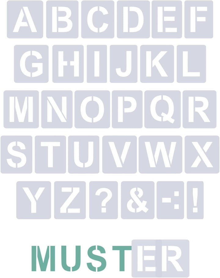 Schablonen Buchstaben gross 10cm hoch • 1 Satz Alphabet A-Z - 26 + 4 Sonderzeichen • Set Nr.04 Buchs