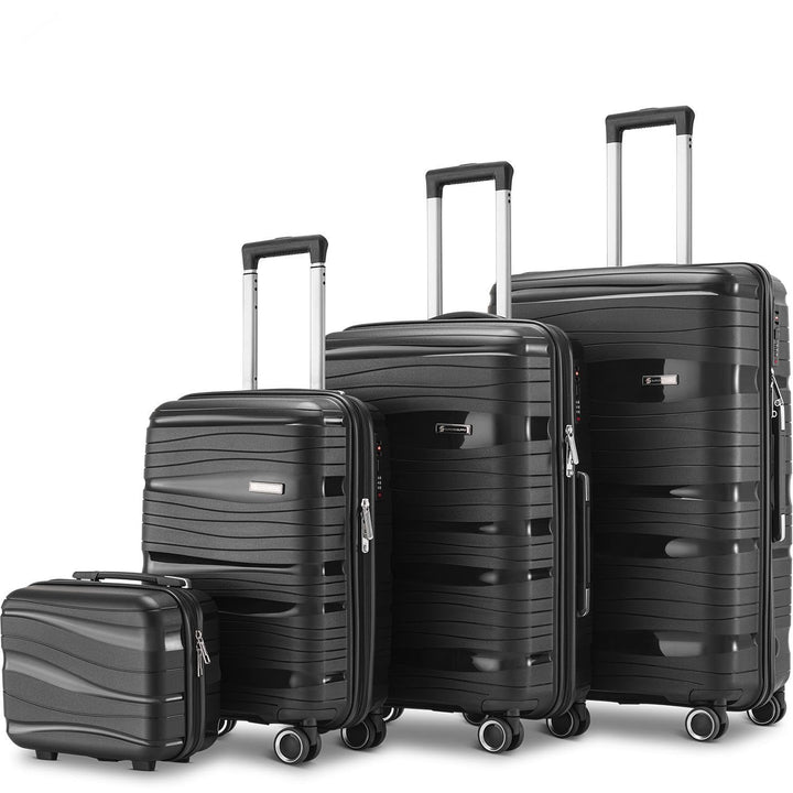 Travel One Kofferset 4-teilig – Schwarz – Hartschalen Trolley-Set 32/60/98L, Zahlenschloss &amp; 360° Ro