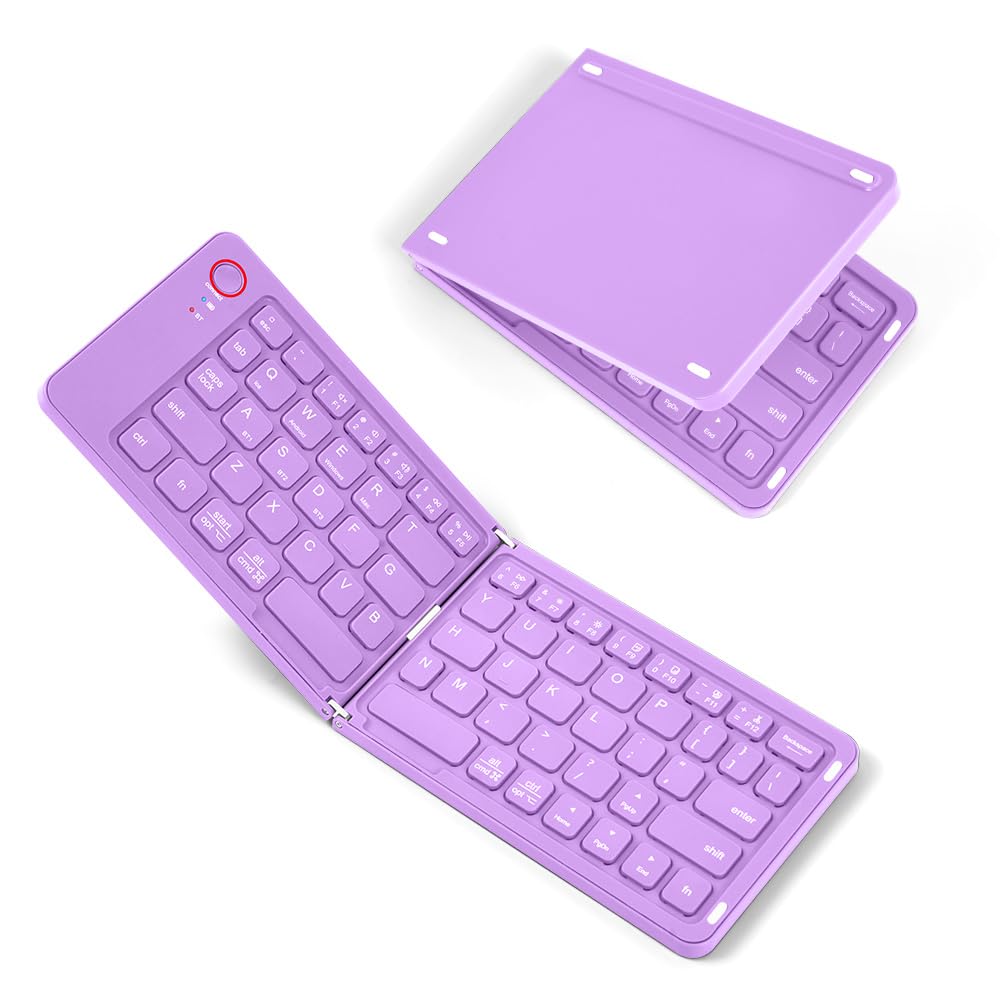 Faltbare Tastatur Klappbar, Wiederaufladbare kabellose Mini-Tastatur für iOS, Android, Windows, QWER